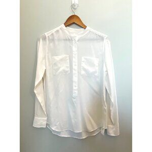 Equipment Femme XS White Button-Up Long-Sleeve Silk Blouse With Two Chest Pocket